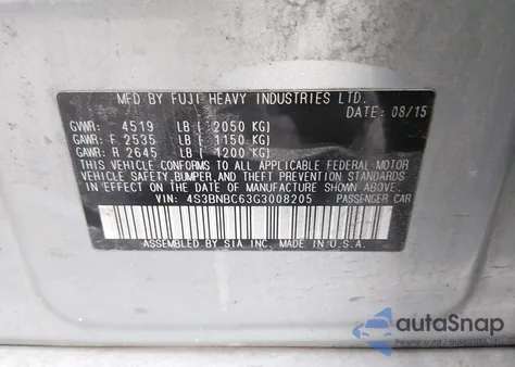 2016 Subaru Legacy 2.5I Premium z USA, uszkodzony, nr VIN 4S3BNBC63G3008205